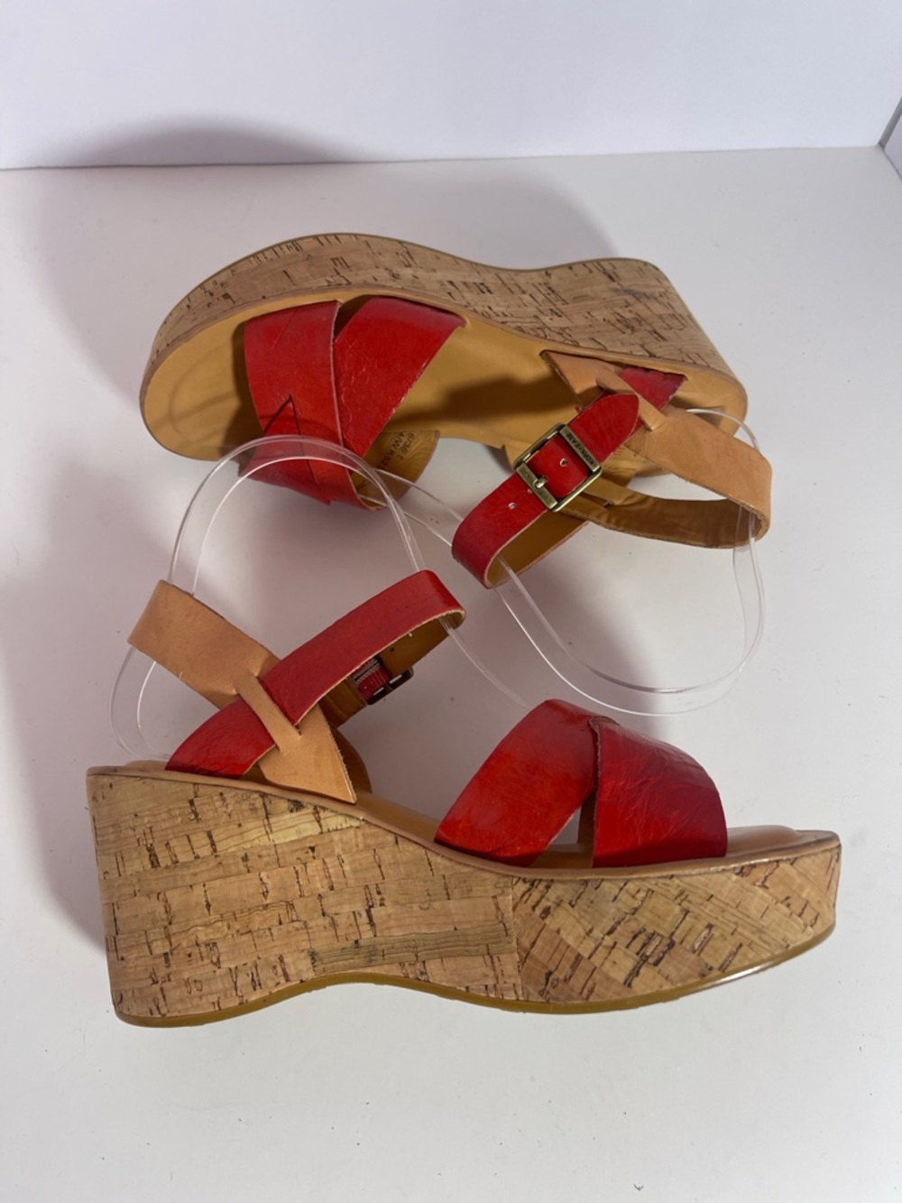 Kork-Ease Red Leather Cork Wedge Platform Sandals size 6 - Picture 4 of 8